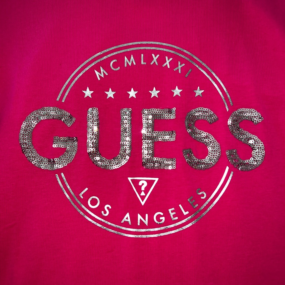 Known as the “Chessy Logo Dress” from Guess. Color- Pink Punch